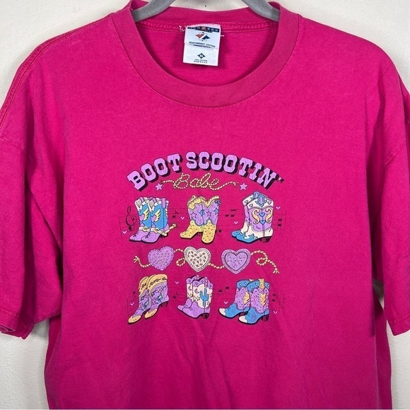 XL VINTAGE FUCHSIA PINK WESTERN BOOT SCOOTIN BABE 80s TEE TSHIRT COTTON - Picture 2 of 6